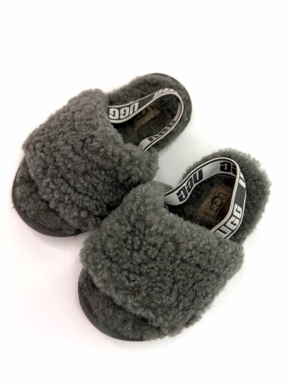UGG Gray Shearling Kids Fluff Yeah Slide Sandals